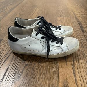 Golden Goose sneakers. Size 8. Metallic laces. Patent black heel!